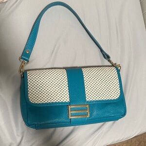 Elegant Teal and Cream Shoulder Bag